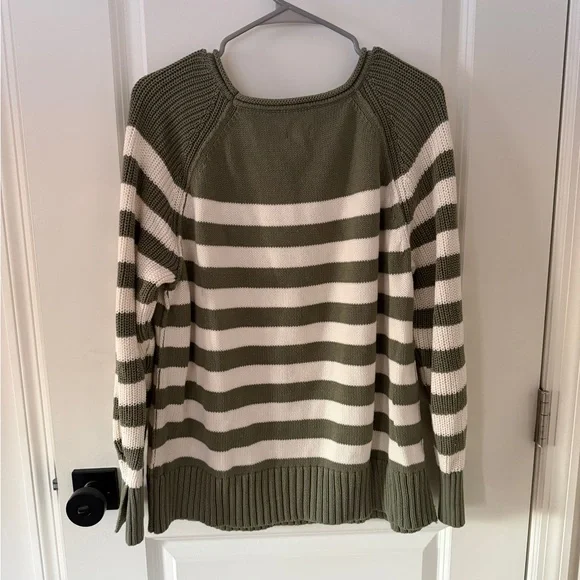 Aerie Bistro Knit Striped Green and White Sweater Oversized Spring Summer - Picture 3 of 7